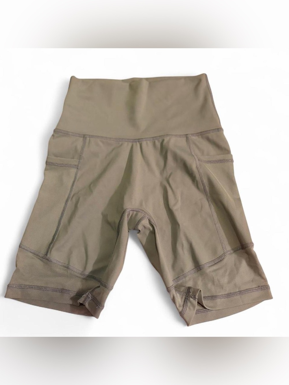 Aerie Move High Waisted Bike Shorts S Small Sage Green Mesh Pockets Crossover